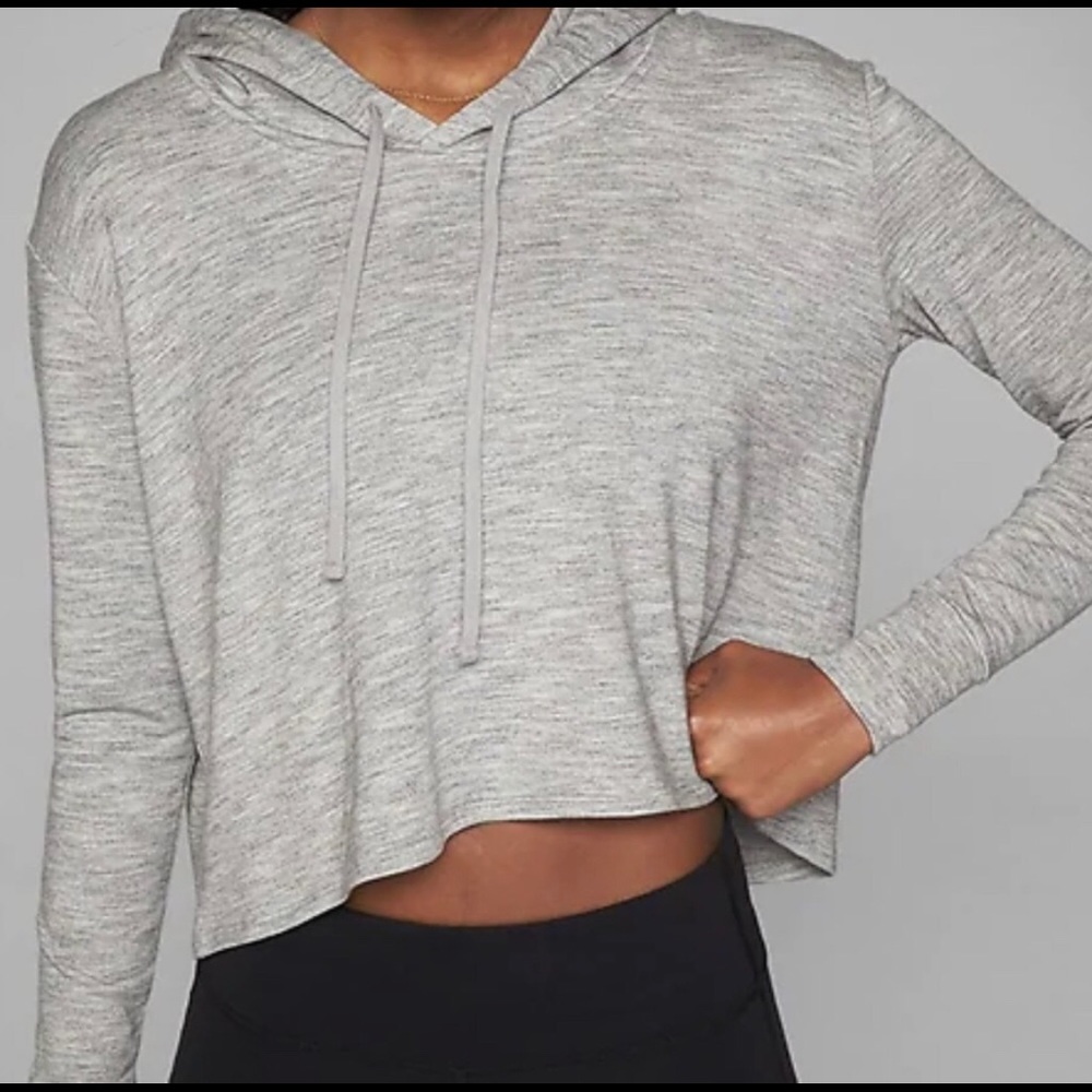 Athleta Light Gray Cropped Hooded Sweatshirt